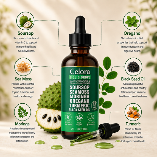 Soursop Bitters Liquid Drops 10 in 1 with Sea Moss, Moringa, Turmeric, Black Seed Oil, Oregano, Ashwagandha